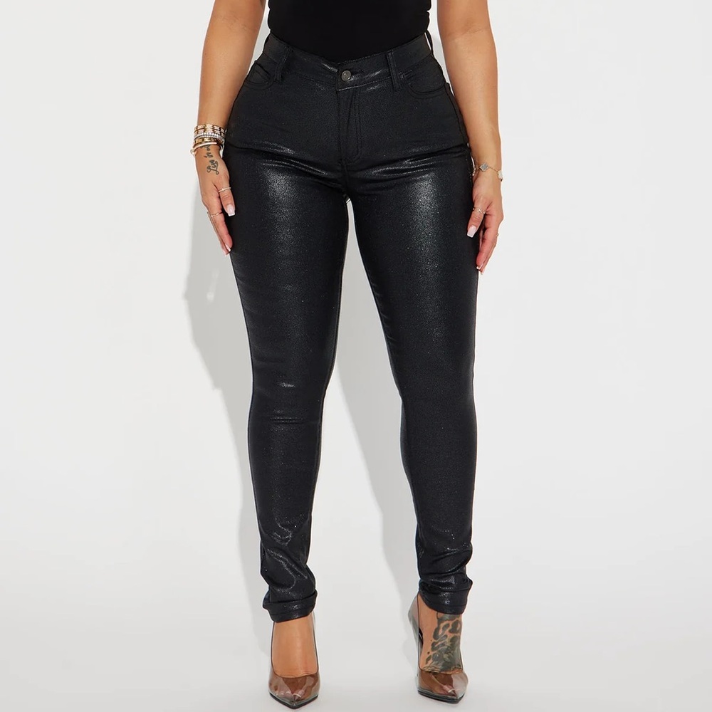 Fashion Nova Double Dare Faux Leather black sparkly pants
